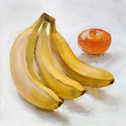 banana painting food original art dessert wall art fruit artwork 8x8 by sonnegold