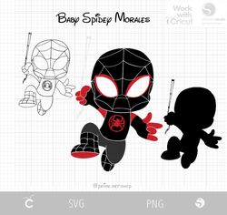 black spidey morales svg cut file, chibi spiderman morales svg, cartoon spider svg, baby spiderman vector