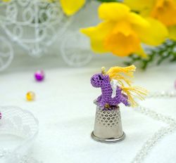 tiny violet unicorn with wings, crochet mini pegas for dollhouse, magic animal for blythe, unicorn gift for girlfriend