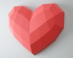 papercraft heart xxl, easy paper craft template, big diy 3d origami decor, pdf pattern, simple low poly model, love gift