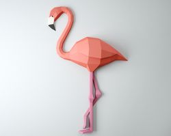 papercraft flamingo, 3d paper craft model, diy paper sculpture, wall home decor, pdf pepakura template, low poly origami