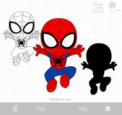 blue spidey svg cut file, baby spider png, spiderman chibi svg, classic spider svg