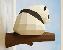 papercraft little panda, diy paper craft, 3d template pdf kit, make your own low poly baby panda, origami pepakura decor