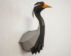 papercraft crane demoiselle, 3d paper craft model, printable low poly sculpture, heron, stork, bird, diy how to make,