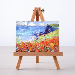 california painting point buchon original art seascape impasto oil painting wildflowers artwork by d. vyazmin