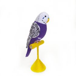 purple crochet budgie with jute stand,  birthday gift, big sister gift