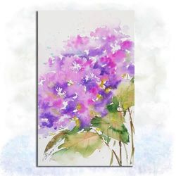 floral painting purple flower original artwork  small watercolor  gift for flower lover7"x11"  by artmadeira