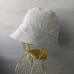 linen bucket hat unisex summer. designer panama for travel, sun protection for men and women. beach hat. linen panama.