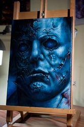 original  michael myers oil painting, horror portrait, hand painted, halloween 1978