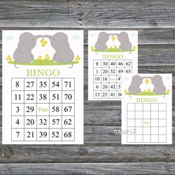 baby elephant bingo cards,baby elephant bingo game,elephant printable bingo cards,60 bingo cards,instant download--193