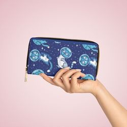 zipper wallet kittens astronauts pattern