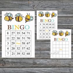 bumble bee bingo cards,bumble bee bingo game,bumble bee printable bingo cards,60 bingo cards,instant download--186