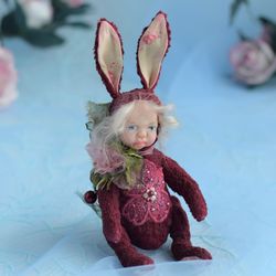 hare, plush rabbit, handmade interior doll, creature art doll, ooak