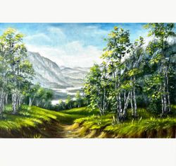 birch tree painting landscape original artwork 16x24 inch by oksana stepanova