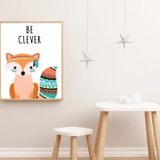 nursery wall art, be clever wall art, fox nursery wall art, nursery decor, be clever poster, forest animals wall art