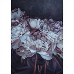 white peonies original oil painting flowers art large painting wall art decor