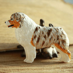 brooch australian shepherd, aussie figurine - brooch or dog show ring clip/number holder, cast plastic, hand-painted