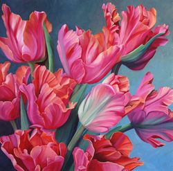 pink tulips original oil painting flowers art large painting wall art decor