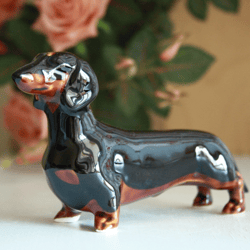 dachshund figurine ceramics handmade,  statuette porcelain