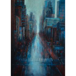 cityscape original oil painting new-york landscape impasto painting abstract art