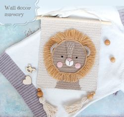 lion nursery wall hanging, safary kids room decor, crochet wall decor, boho baby nursery wall decor, gift for new mom