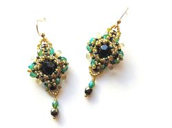 black agate earrings beaded earrings dangle earrings boho earrings like vintage victorian