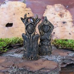 set 2 figurines – triple moon goddess figurine, cernunnos horned god statue wiccan statuette yggdrasil gaia witch altar