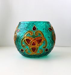 Emerald Candle Holder Tealight Holder Hand-painted Light Bowl Centerpiece