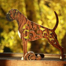 figurine boxer statuette natural ears and tail made of wood (mdf), hand-painted with acrylic and metallic paint