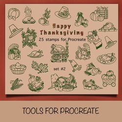 25 procreate stamps happy thanksgiving, procreate stamps holiday, procreate doodle, procreate tools, sketch stamps.