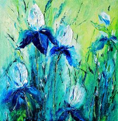 iris painting flowers original artwork floral 14 by 14 inch by anaskoart