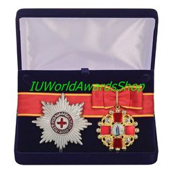 badge and star of the order of st. anne in a gift box. russian empire. dummies, copies