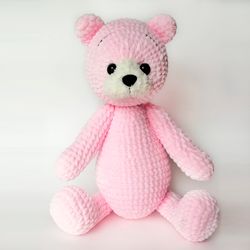 teddy bear plush toy big pink bear handmade toy crochet bear