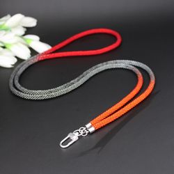 black and red lanyard for keys, cute beaded teacher lanyard, mens lanyard for card holder, gift for coworkers boyfriend