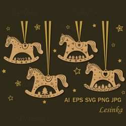 wooden christmas horse, pendant on the christmas tree svg