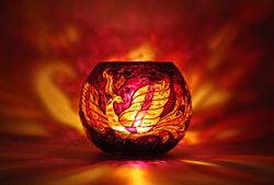 Night Phoenix Candle Holder Fire Bird Tealight Holder Hand-Painted Christmas Gift