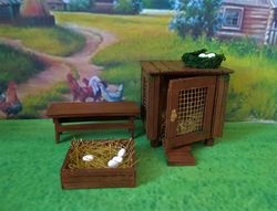 chicken coop in miniature. chicken coop for the doll garden.1:12 scale.