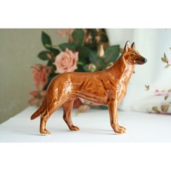 figurine malinois  statuette belgian shepherd  dog ceramics porcelain