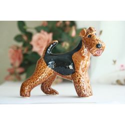 figurine welsh terrier, airedale terrier dog ceramics handmade,  statuette porcelain