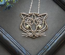 Cat Necklace/ Animal Jewelry/ Wire Wrap Pendant