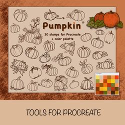 procreate stamps pumpkin, procreate color palette, procreate happy thanksgiving day stamps, procreate halloween stamp.