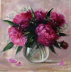 peonies painting oil flowers original art wedding bouquet artwork canvas art