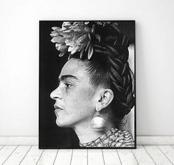 black portrait in profile frida kahlo poster digital, frida kahlo printable, frida kahlo wall art, frida khalo print