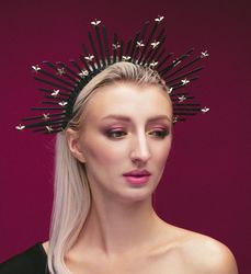 star halo crown black goddess headpiece celestial wedding bridal tiara halloween woman headdress