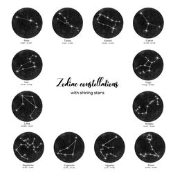 zodiac constellation clipart, horoscope signs illustration