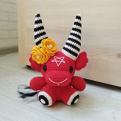 red baphomet, plushie demon, kawaii decor, black phillip, krampus ornament, goth plush, sabbatic goat, gift for girl