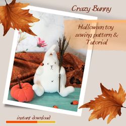 halloween toy - soft bunny pattern pdf, stuffed toy patterns, toy sewing pattern for beginners