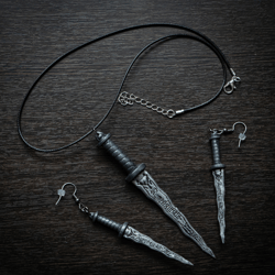 personalized dark one dagger earrings and necklace | custom name jewelry set