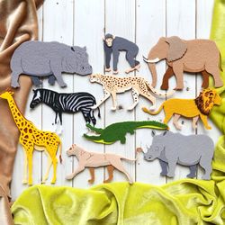 laser cut parts, african animals, felt board pattern, felt sewing and needlework set, montessori toys, quiet book