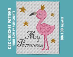 c2c pink flamingo crochet blanket pattern, c2c crochet graph